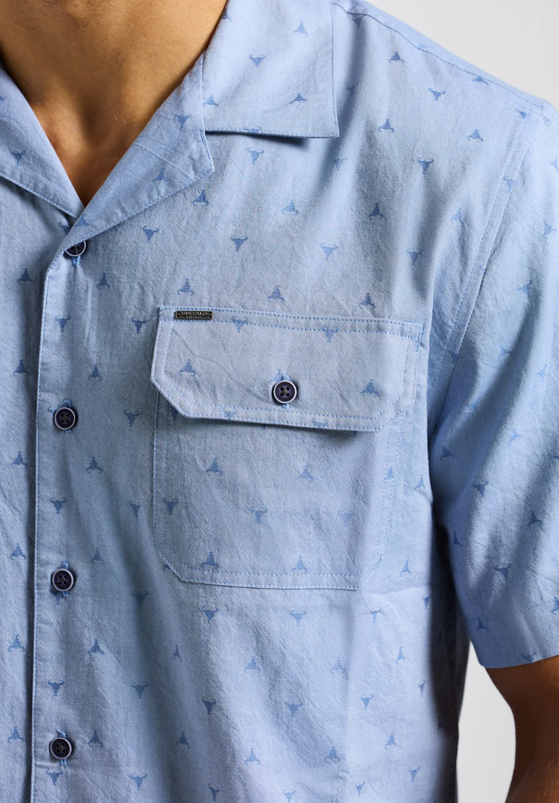 Salaman Men's Short-Sleeve Patterned Shirt with Chest Pockets, Moonlight Blue - BM24552 - Image 4