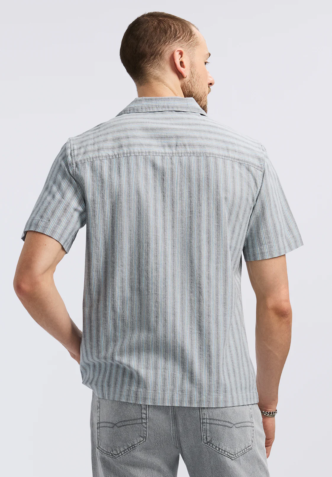 Salaman Men's Short-Sleeve Striped Camp Shirt, Whale - BM24619 - Image 2