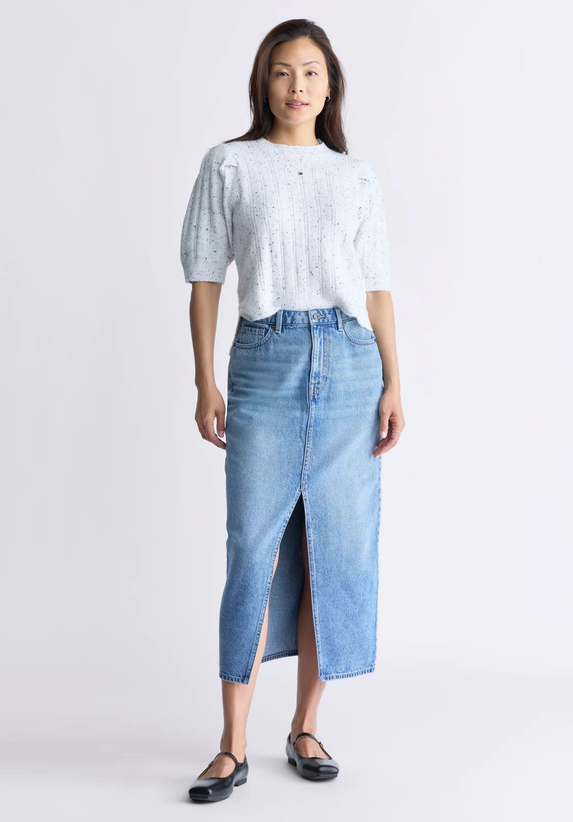 High Rise Samantha Women's Denim Skirt, Sanded Medium Indigo - BL16008 - Image 5