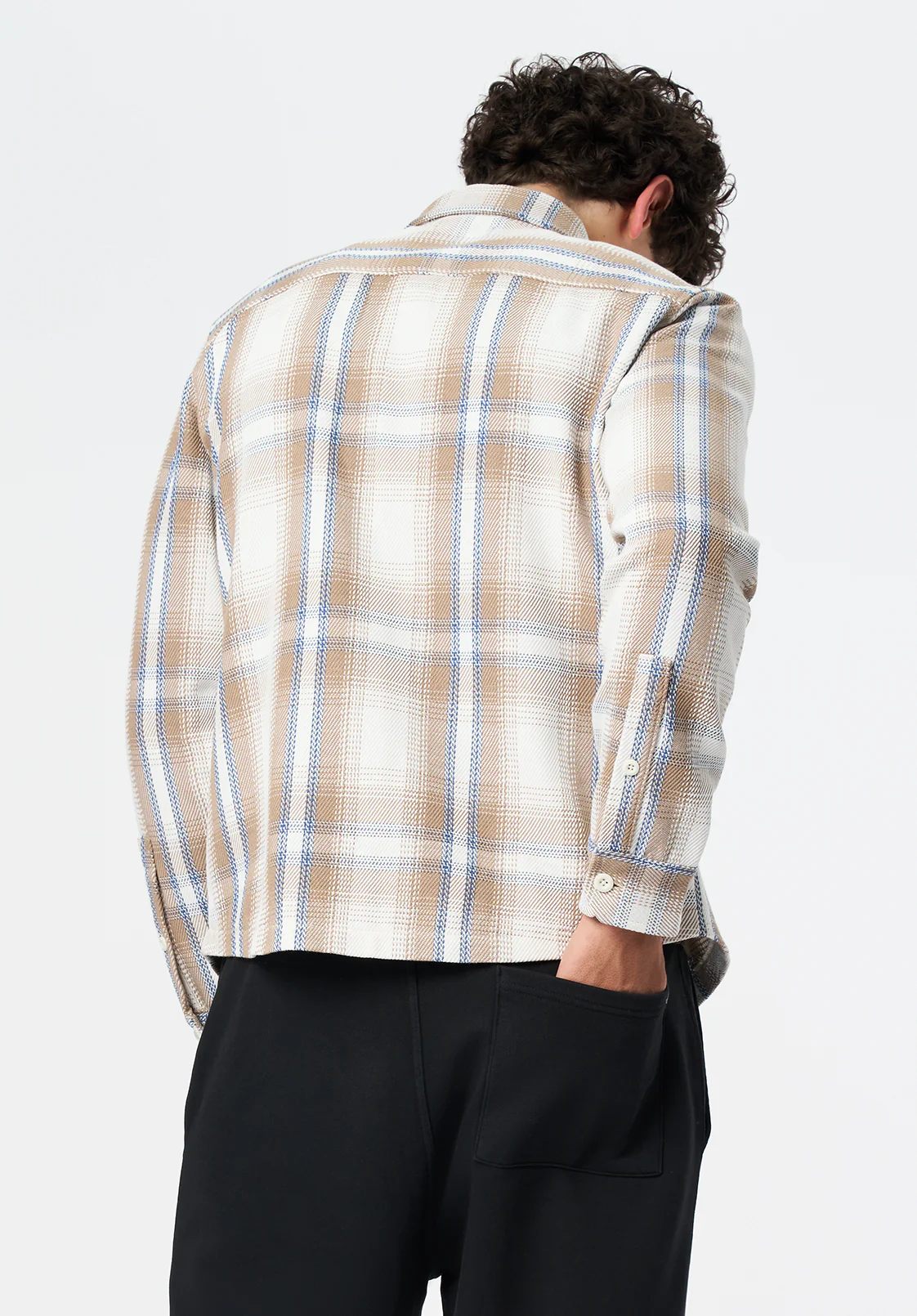Samme Men's Long-Sleeve Relaxed Plaid Shirt, Milk - BM24686 - Image 3