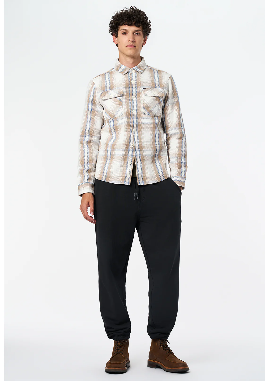 Samme Men's Long-Sleeve Relaxed Plaid Shirt, Milk - BM24686 - Image 4