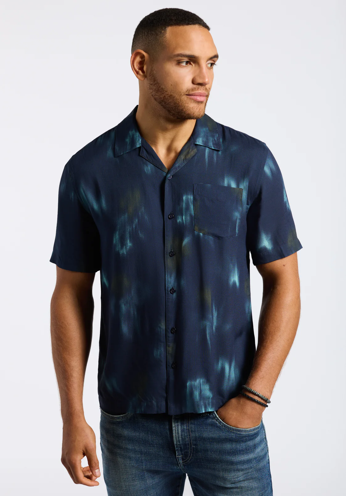 Sandro Men's Short-Sleeve Tie-Dye Camp Shirt, Whale - BM24559