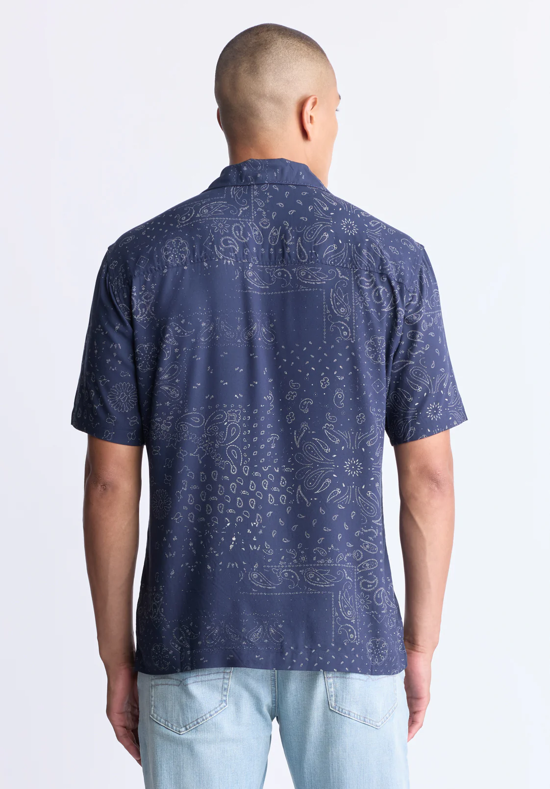 Santi Men's Paisley Print Short-Sleeve Shirt, Midnight Blue - BM24521 - Image 3