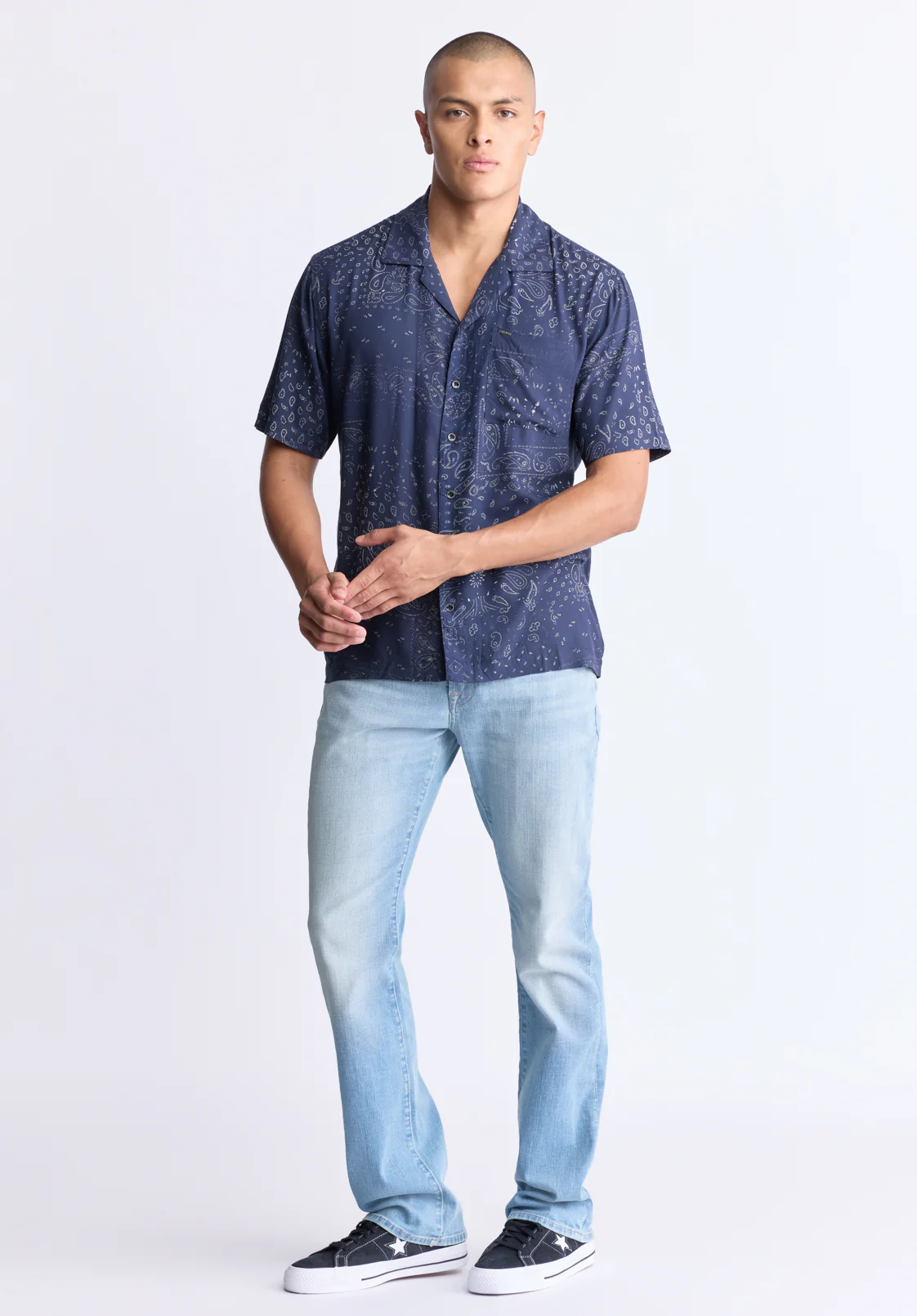 Santi Men's Paisley Print Short-Sleeve Shirt, Midnight Blue - BM24521 - Image 4