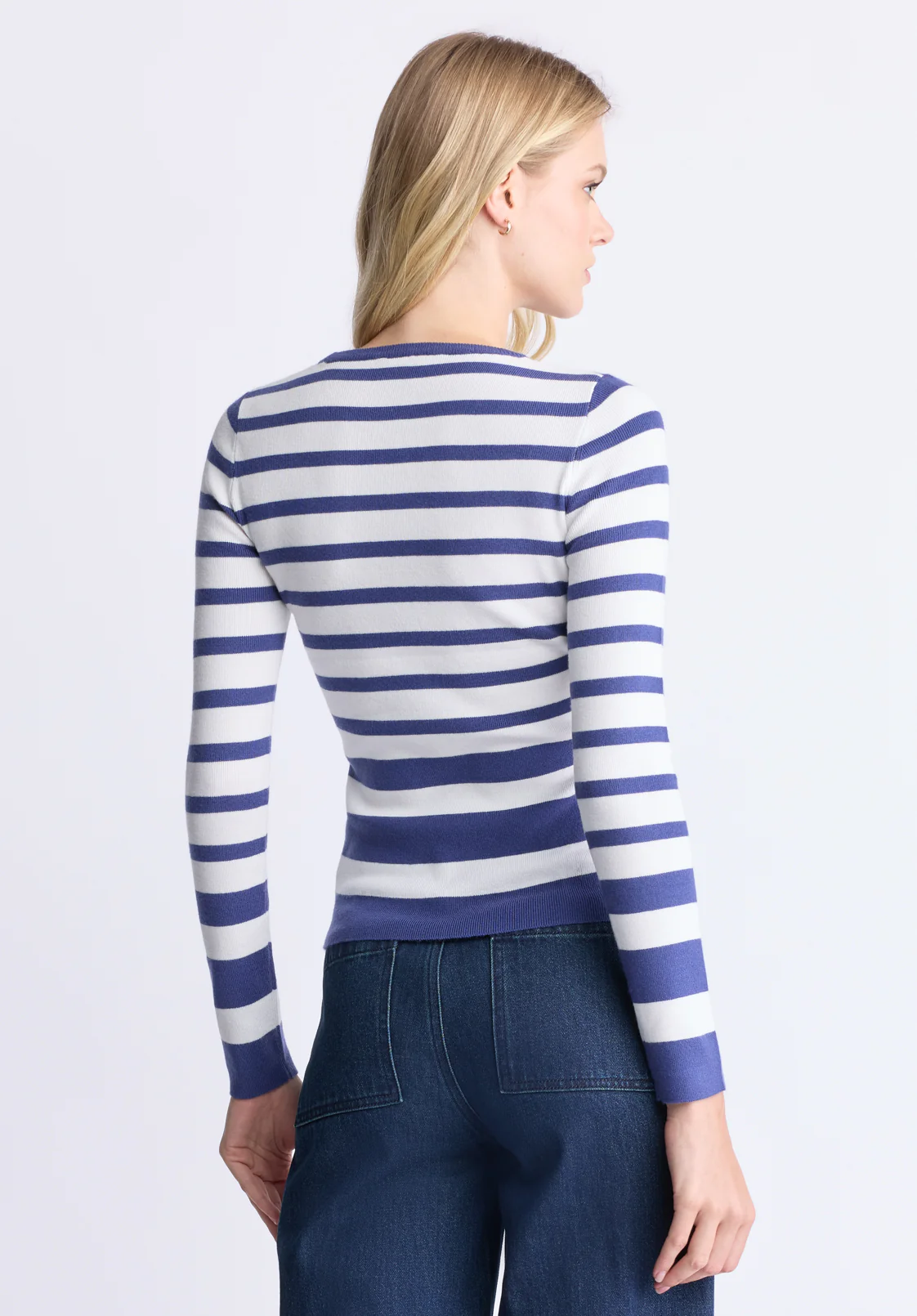 Scotlyn Women's Striped Long-Sleeve Sweater, White & Blue - SW0103H - Image 3