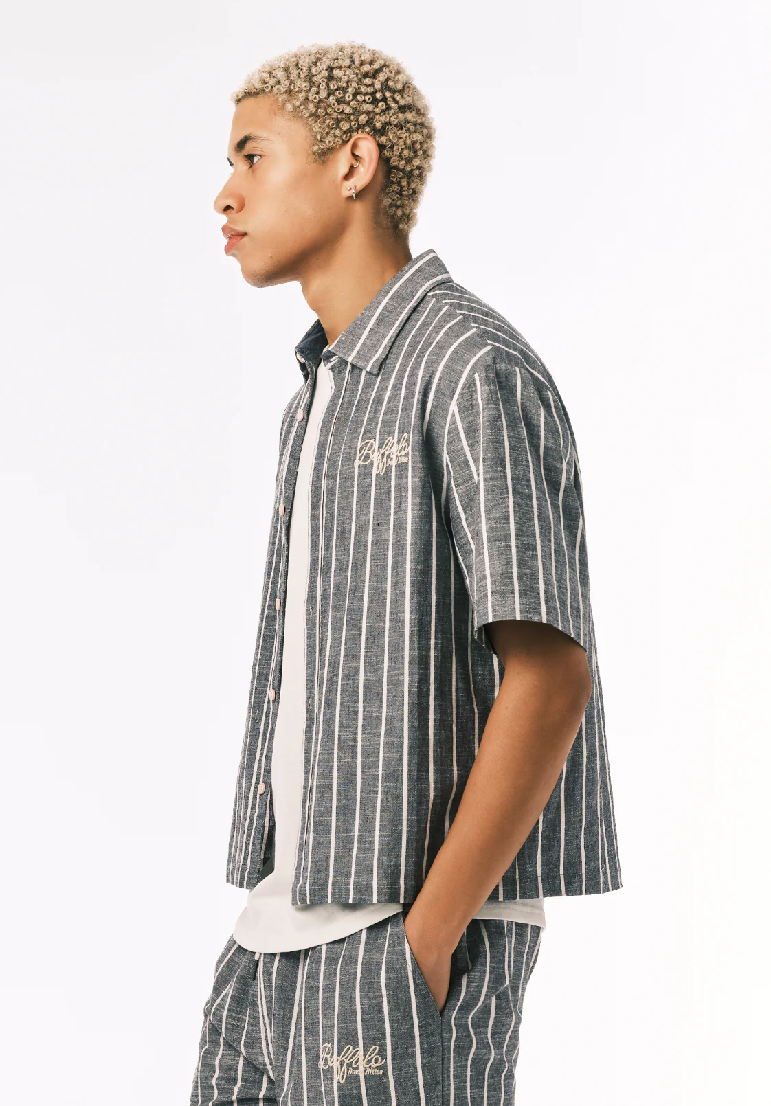 Scott Men’s Short Sleeve Striped Boxy Cropped Shirt, Whale - BM24849 - Image 5