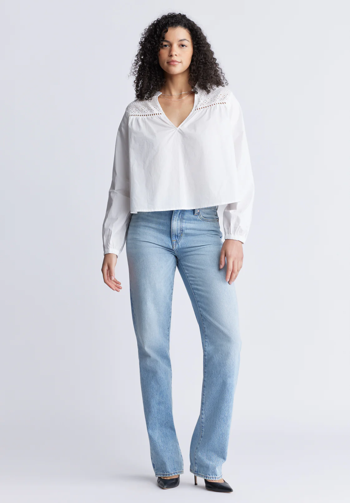 Selyse Women's Long Sleeve Crop Blouse, White - WT0117S - Image 7