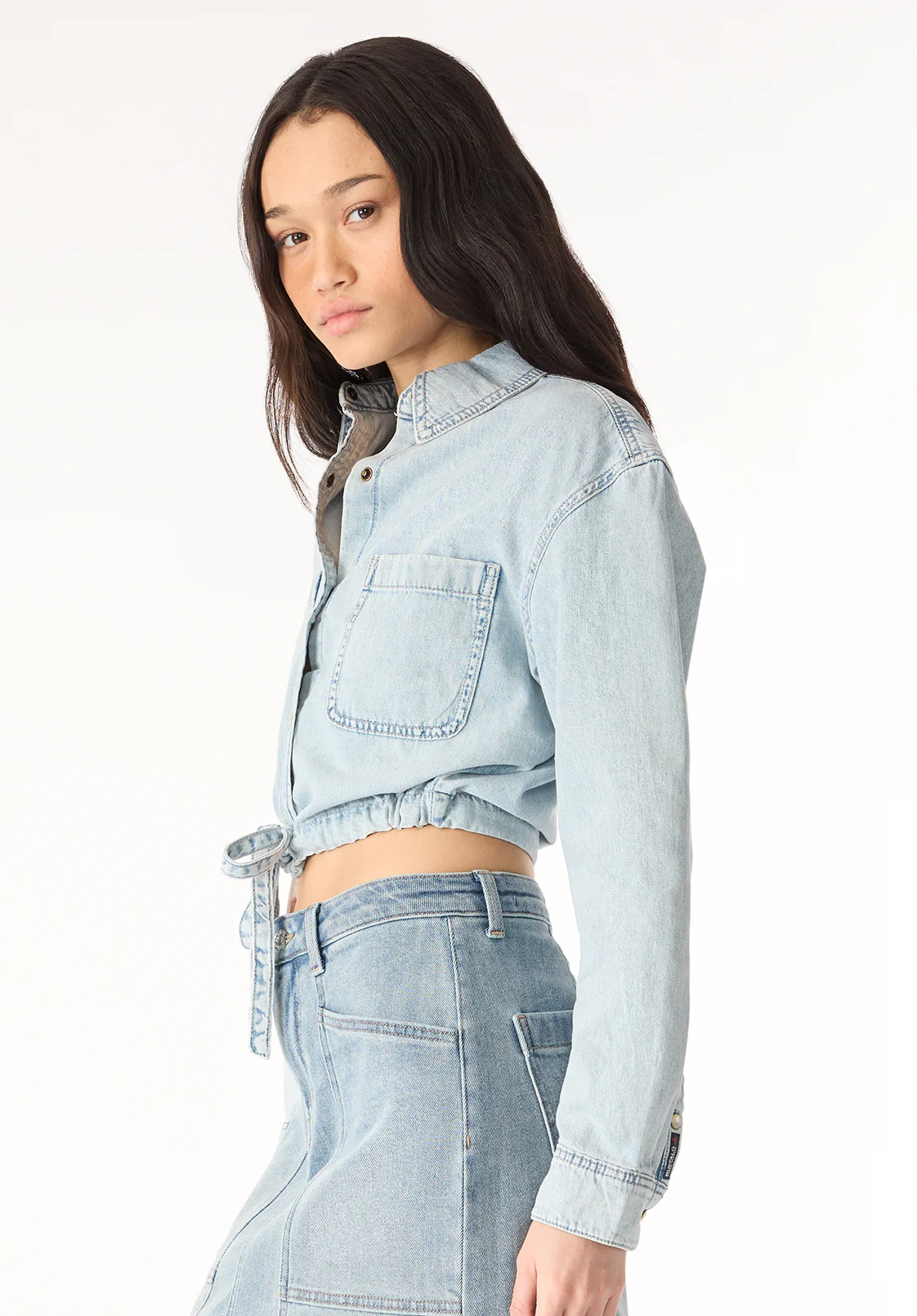 Serena Women's Long-Sleeve Cropped Denim Shirt, Bleached Down Blue - BL16021 - Image 2