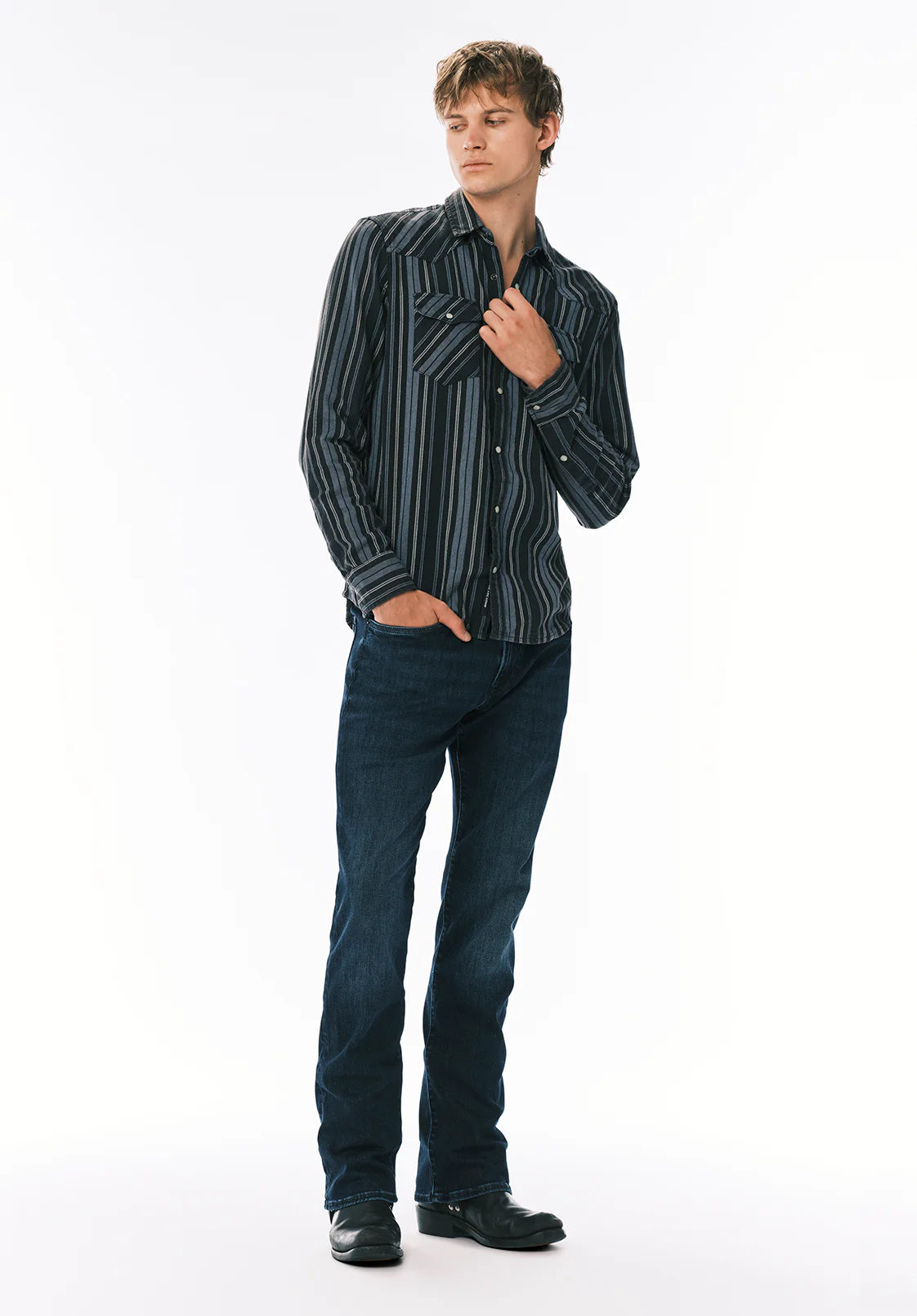 Sierra Men’s Striped Western Long-Sleeve Shirt, Midnight Blue - BM24751 - Image 3