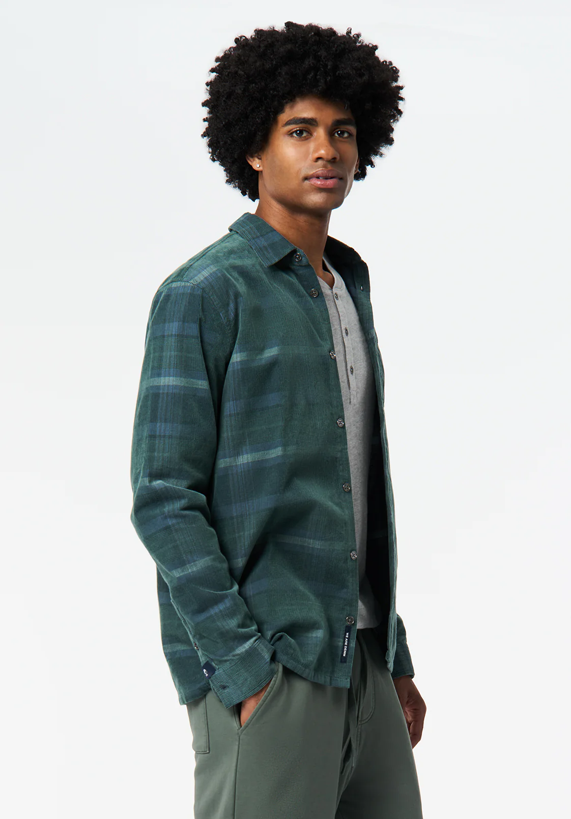 Sinclair Men’s Long-Sleeve Plaid Corduroy Shirt with Chest Pocket, Whale - BM24693 - Image 2