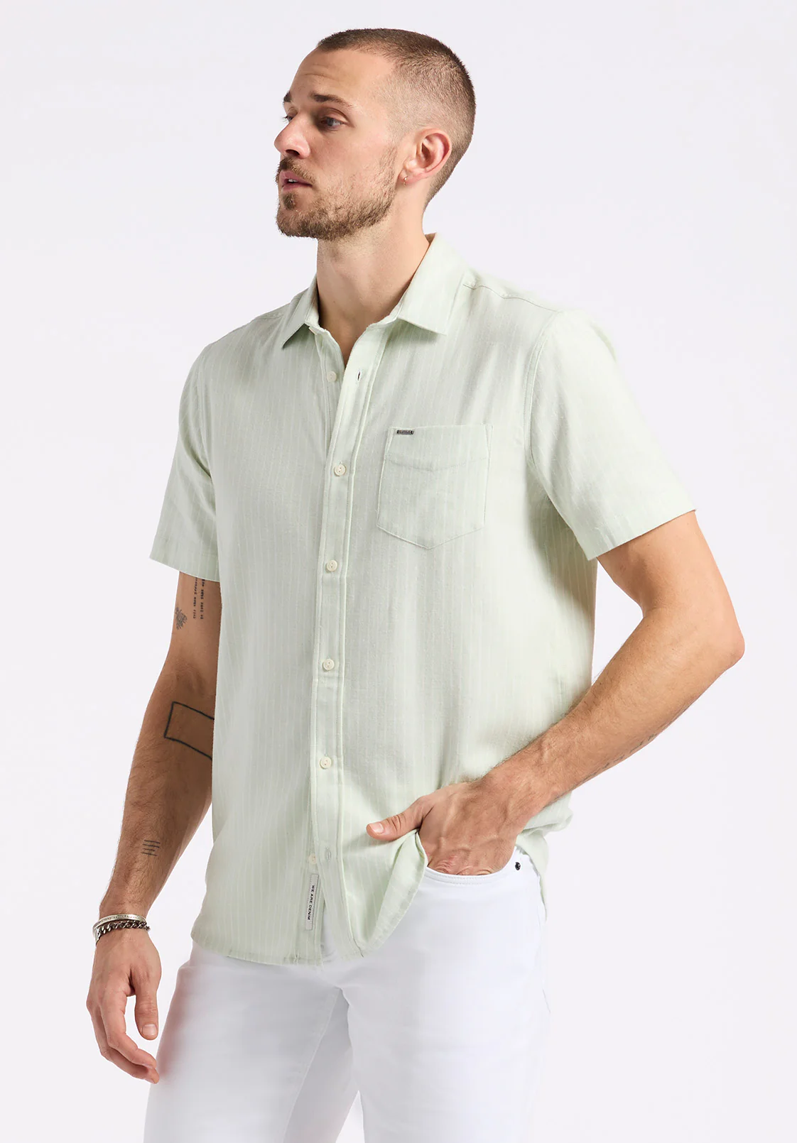Sirilo Men's Short-Sleeve Striped Fitted Shirt, Dusty Aqua - BM24562