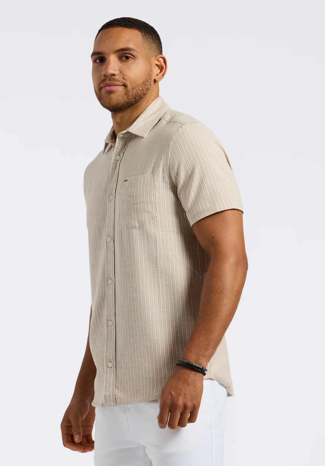 Sirilo Men's Short-Sleeve Striped Fitted Shirt, Tuffet Beige - BM24562 - Image 3
