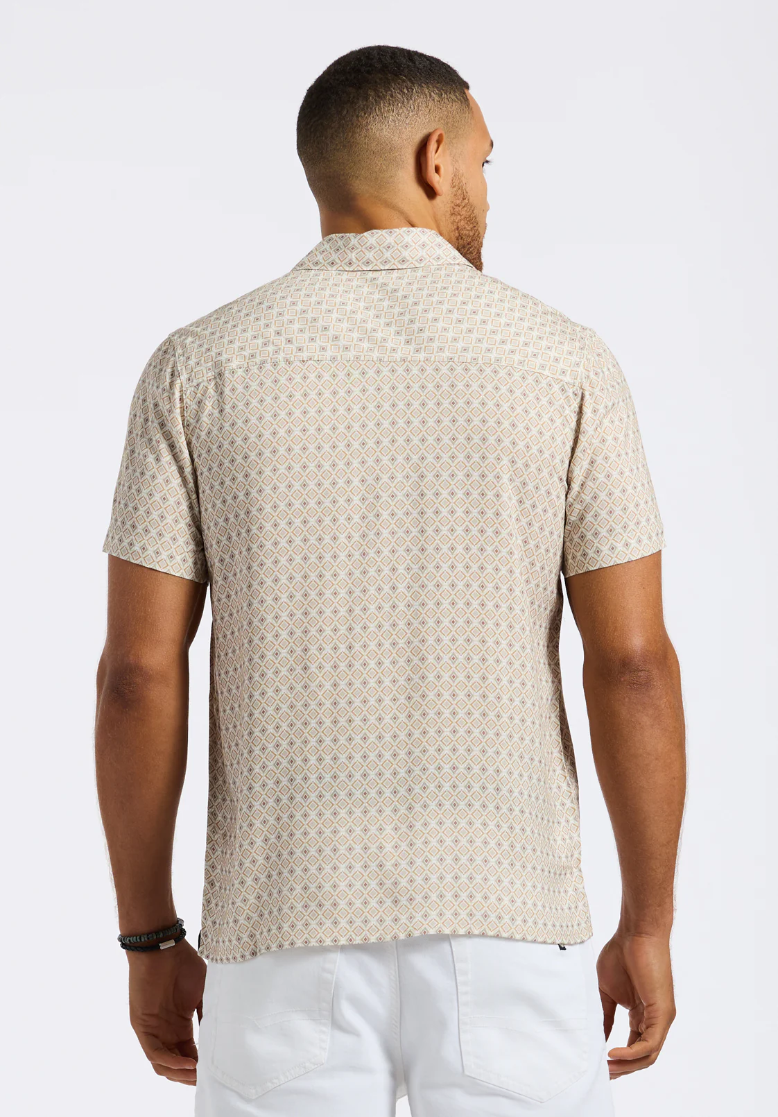 Sirilo Men's Short Sleeve Fitted Shirt with Geometric Print, Milk - BM24652 - Image 2