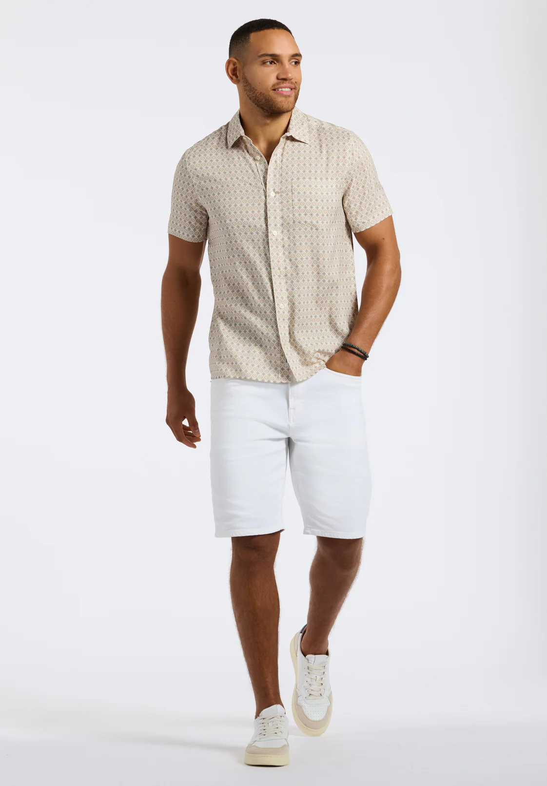 Sirilo Men's Short Sleeve Fitted Shirt with Geometric Print, Milk - BM24652 - Image 3