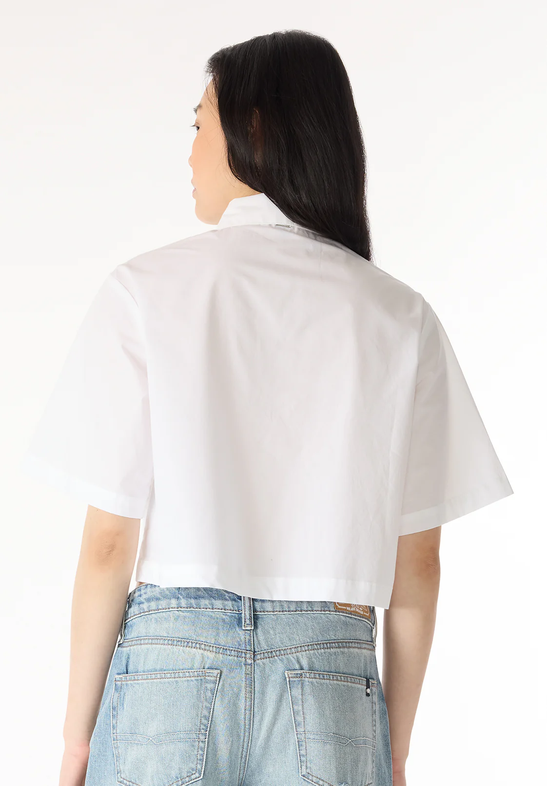 Sorcha Women's Short-Sleeve Cropped Shirt with Embroidered Floral Details, White - WT0158P - Image 3
