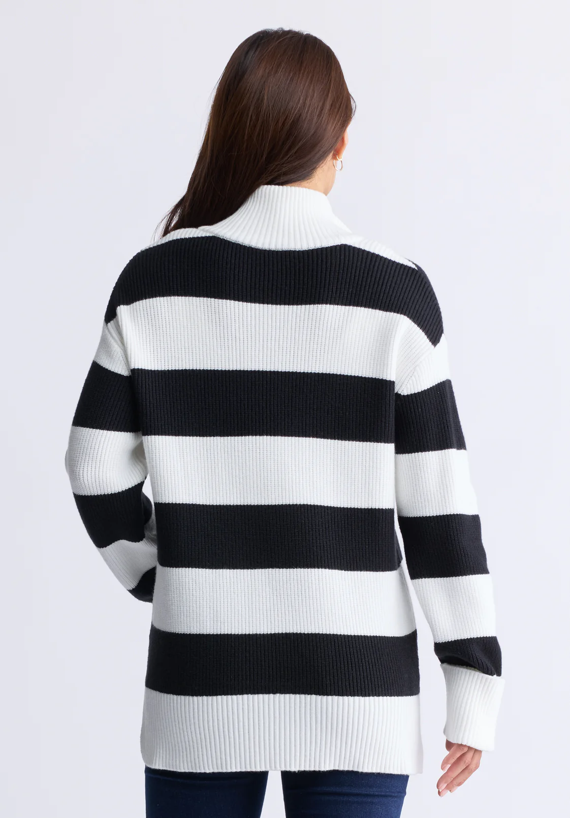 Storme Women's Striped Quarter-zip Oversized Sweater, Black & White - SW0089H - Image 4