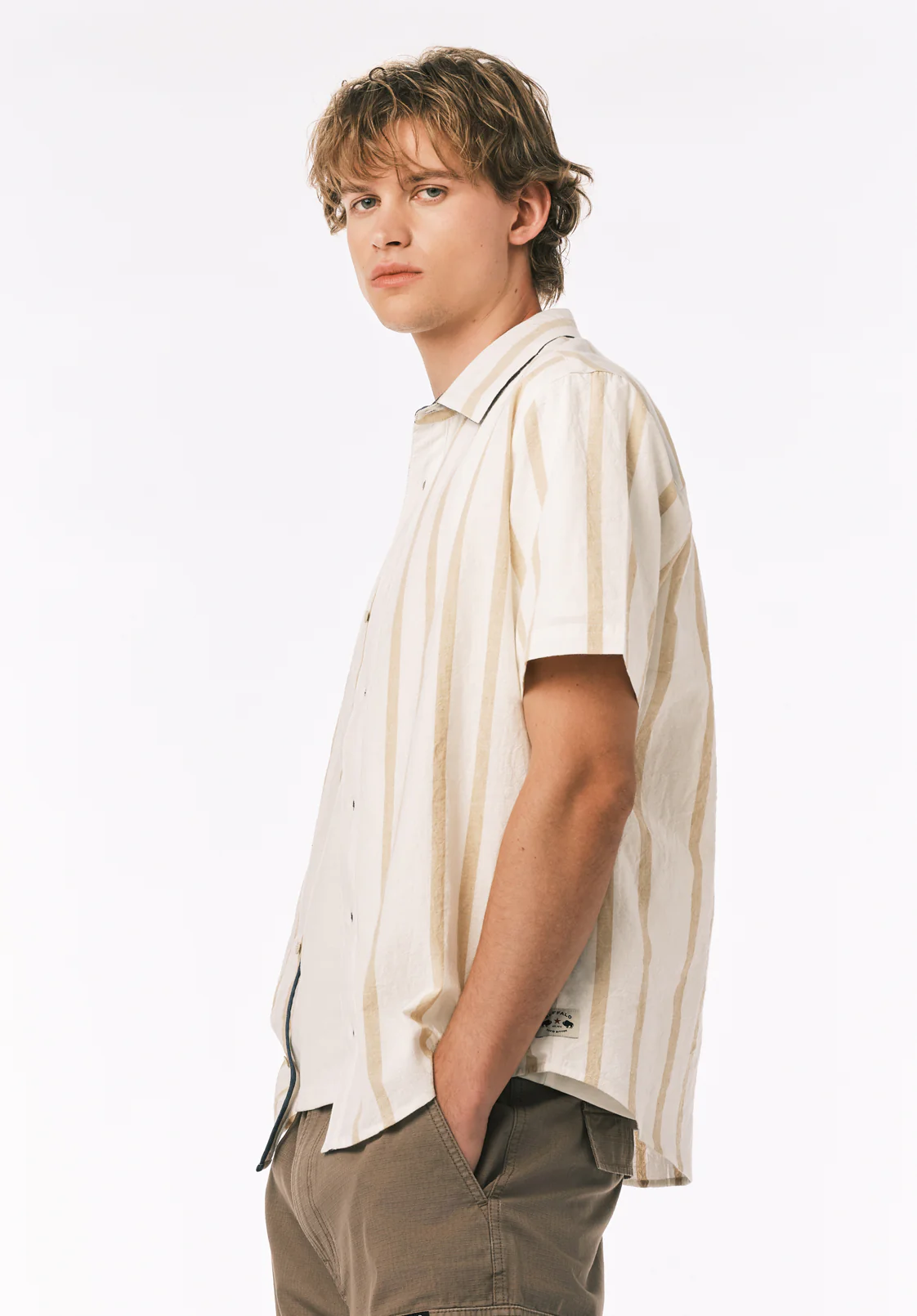 Sulian Men’s Short Sleeve Striped Shirt, Milk - BM24802 - Image 4
