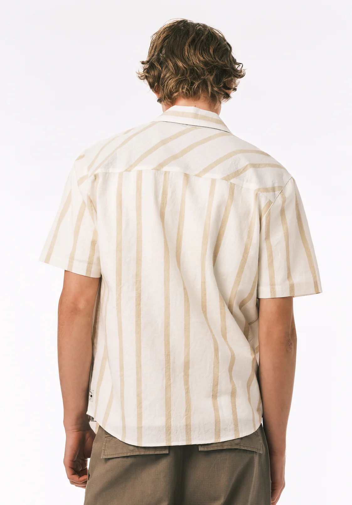 Sulian Men’s Short Sleeve Striped Shirt, Milk - BM24802 - Image 5