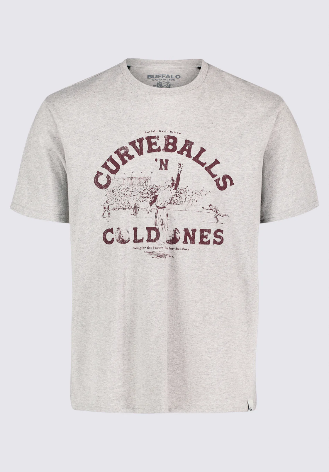 Tavis Men's Graphic T-Shirt with Curveballs 'n Cold Ones Print, Heather Grey - BM24716 - Image 5