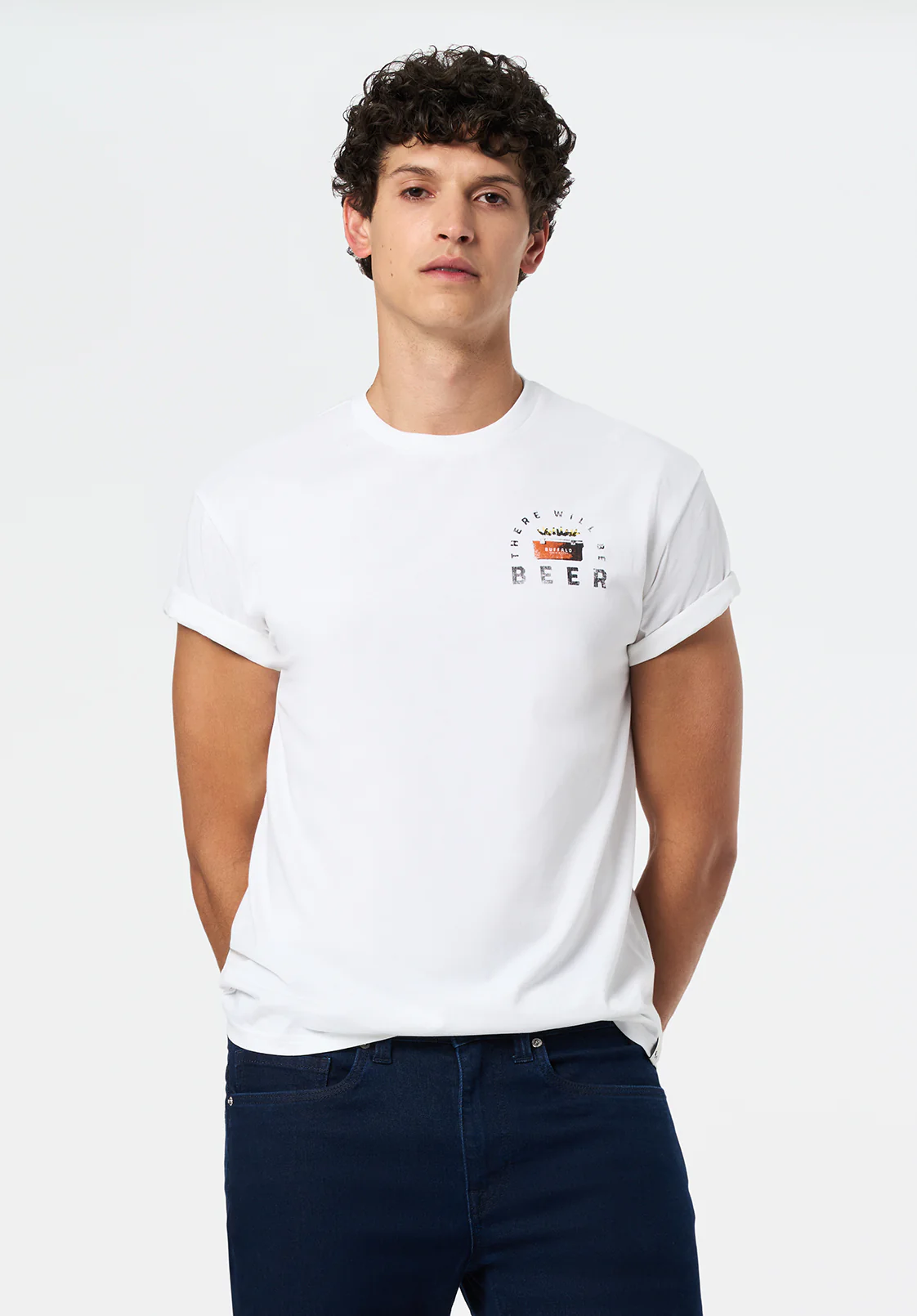 Tobin Men's Graphic T-Shirt with Truck and Beer Print, Optic White - BM24703