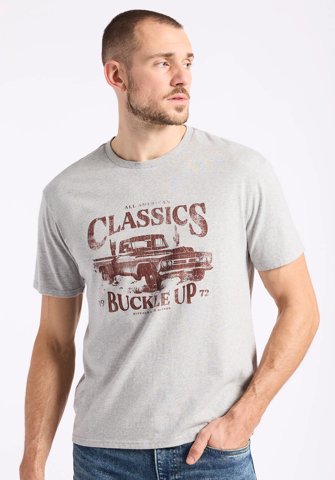 Trige Men's Graphic T-Shirt with Pickup Truck Print, Heather Grey - BM24631 - Image 2