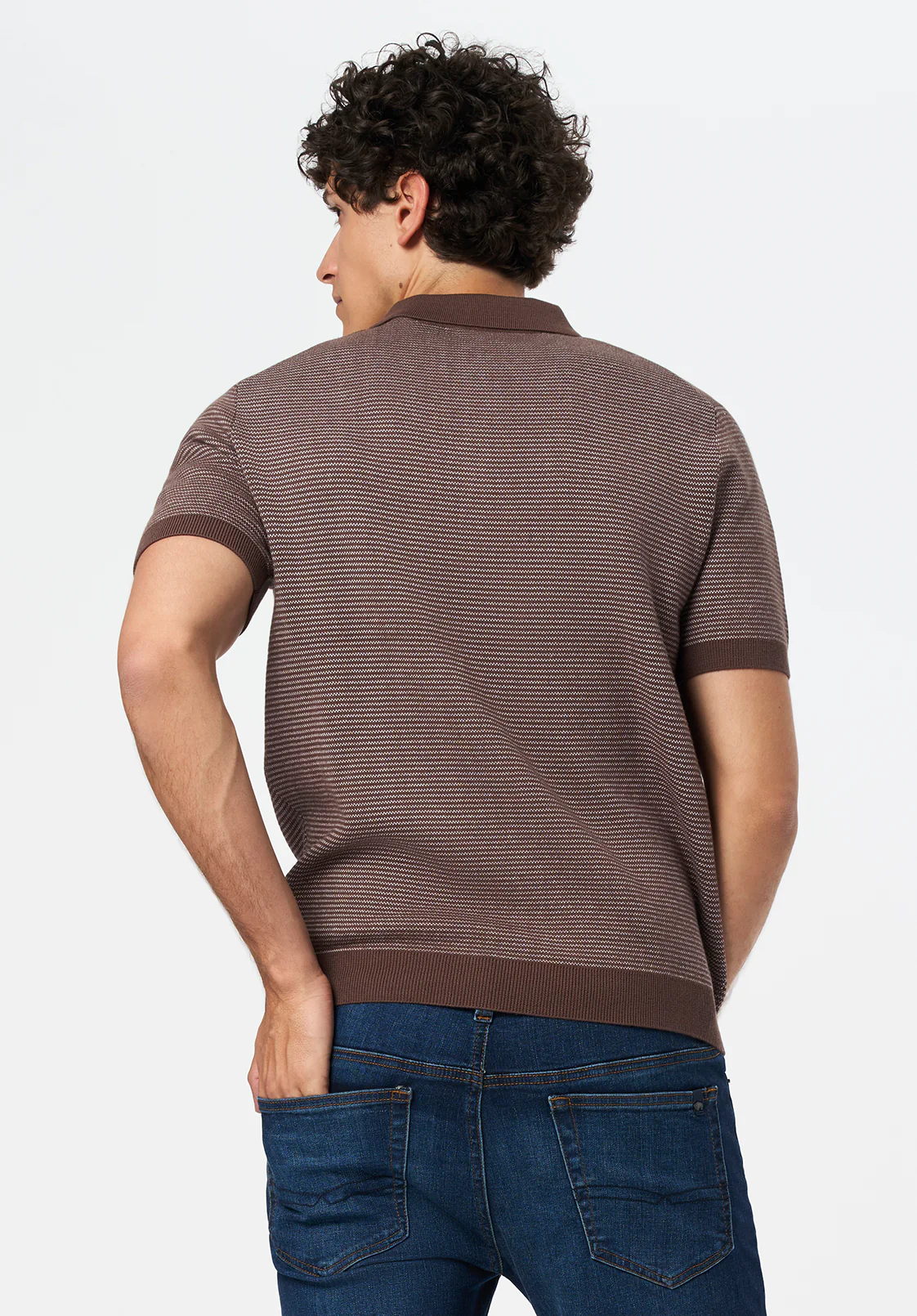 Walbert Men's Short-Sleeve Striped Sweater Polo, Chocolate Brown - BM24696 - Image 3