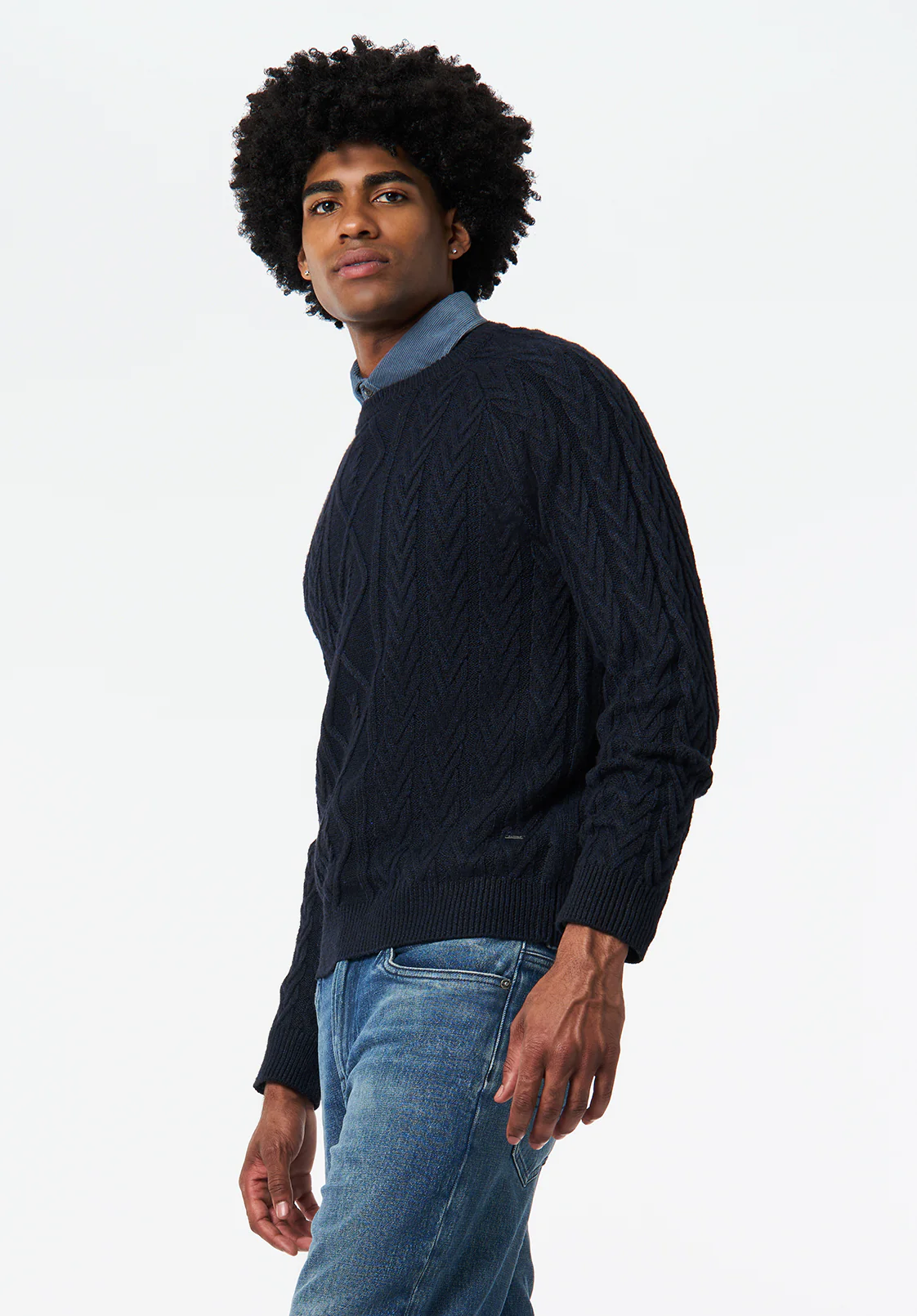 Walder Men's Relaxed Cable Knit Sweater, Whale - BM24771 - Image 2