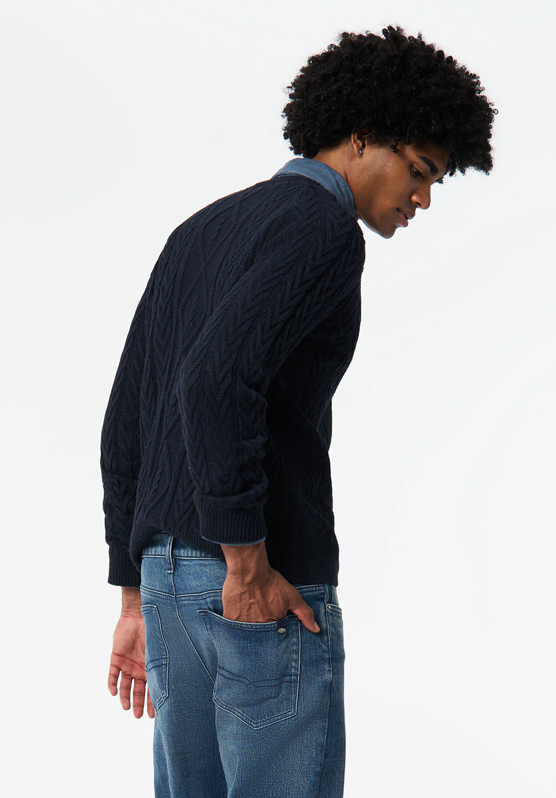 Walder Men's Relaxed Cable Knit Sweater, Whale - BM24771 - Image 3
