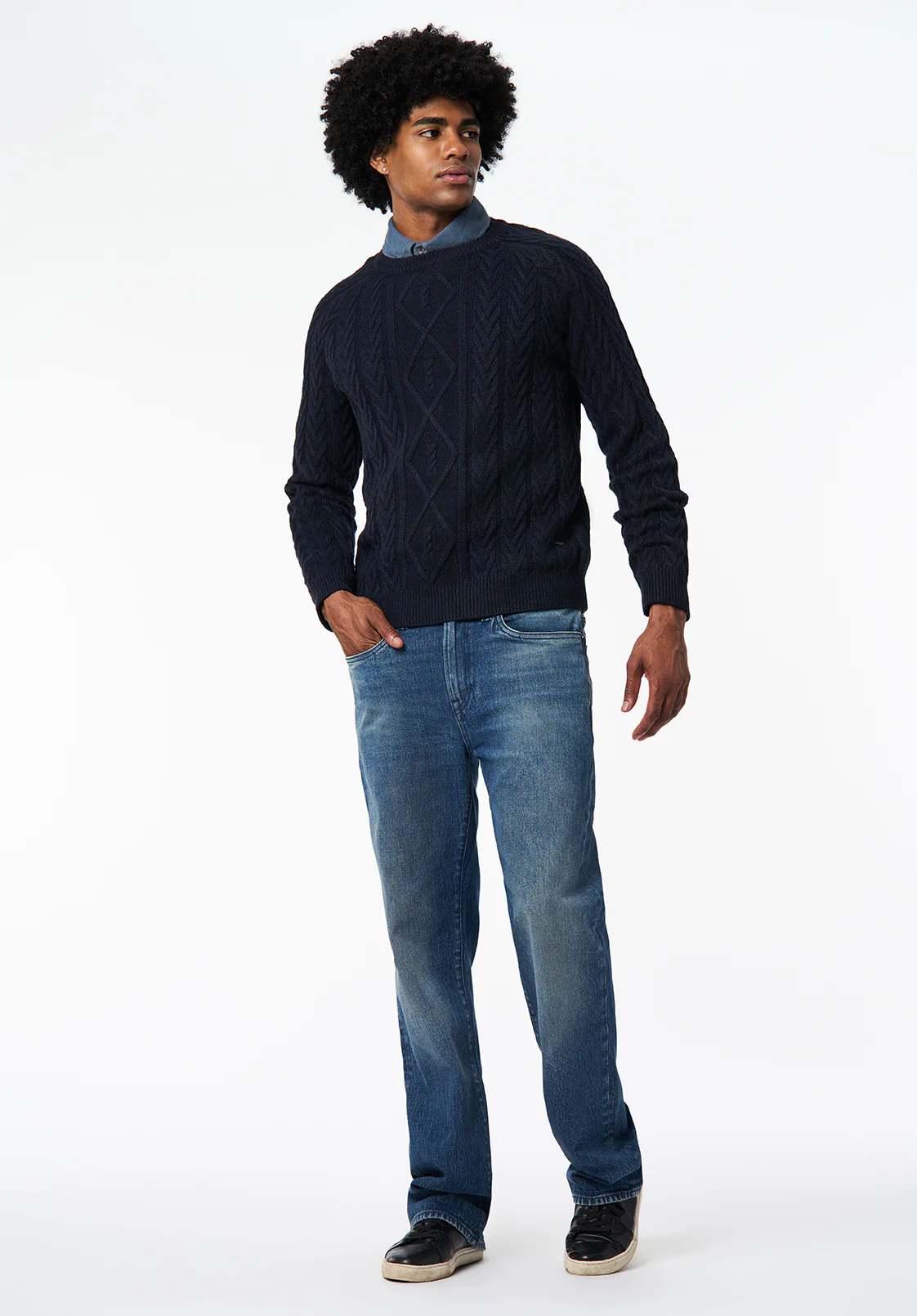 Walder Men's Relaxed Cable Knit Sweater, Whale - BM24771 - Image 4