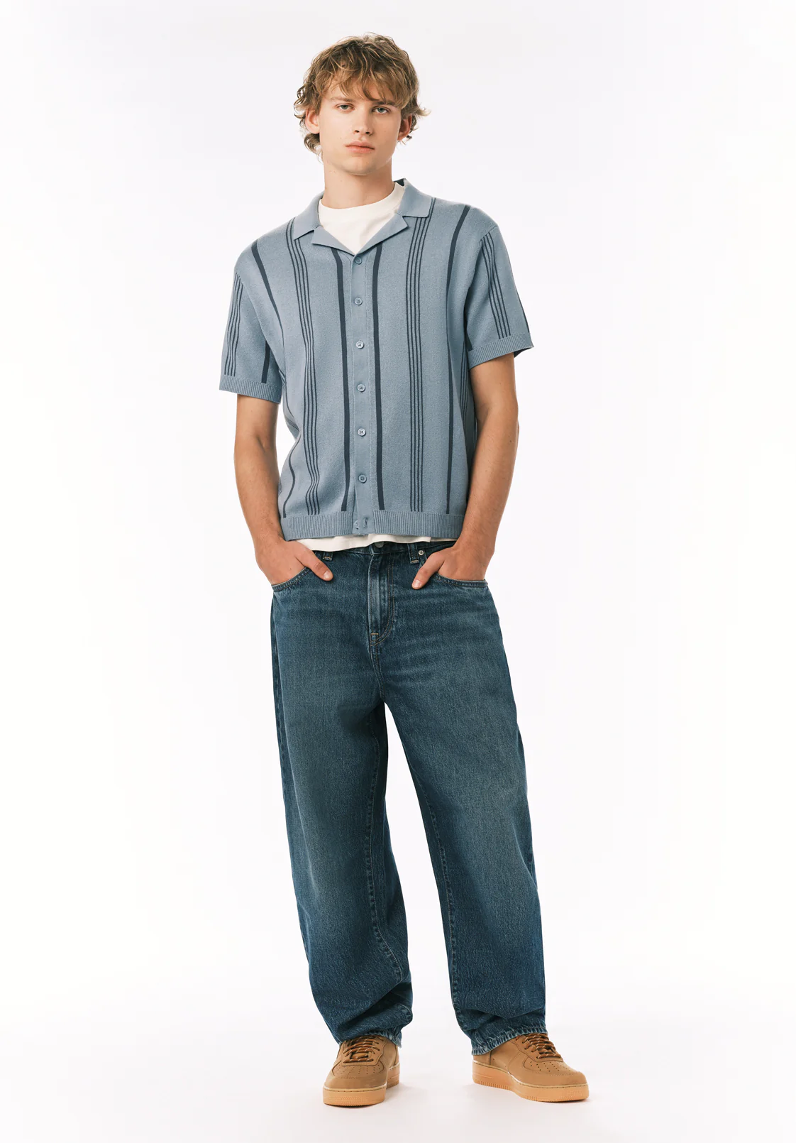 Waldir Men’s Short Sleeve Sweater Shirt, Faded Denim - BM24787 - Image 4