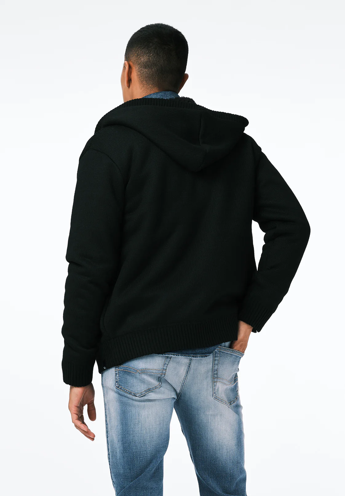 Walmick Men's Full-Zip Knit Hooded Jacket with Sherpa Lining, Black - BM24739 - Image 3