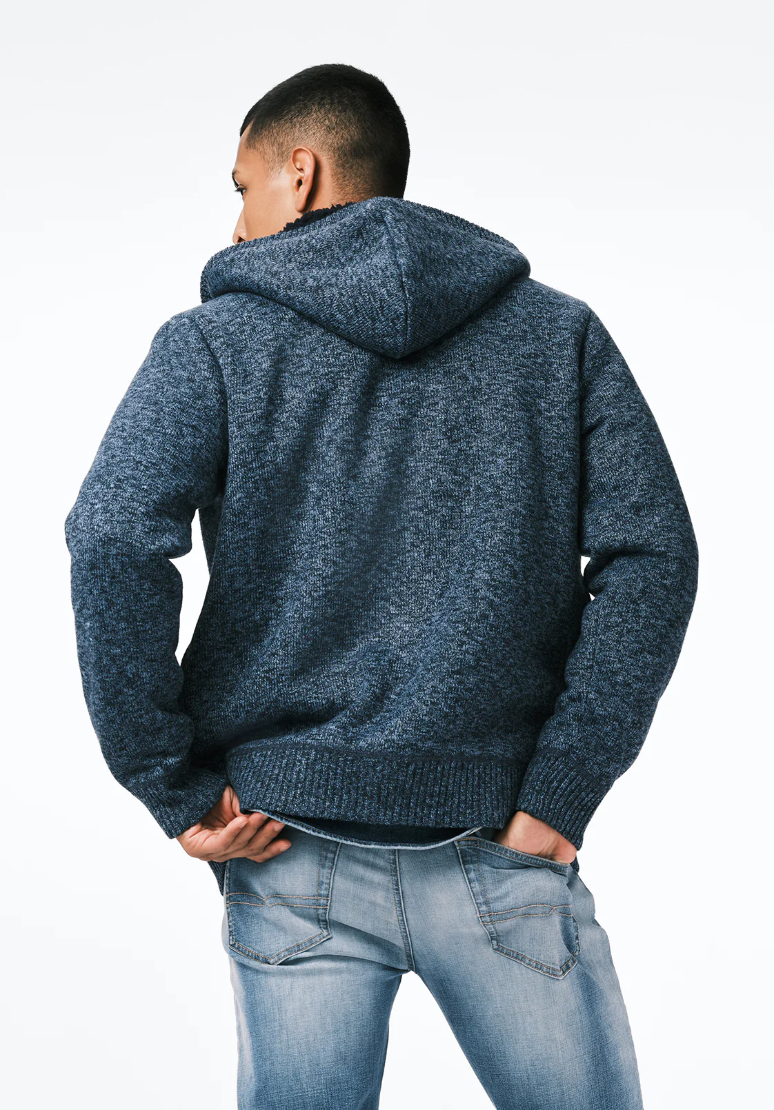 Walmick Men's Full-Zip Knit Hooded Jacket with Sherpa Lining, Mirage - BM24739 - Image 3