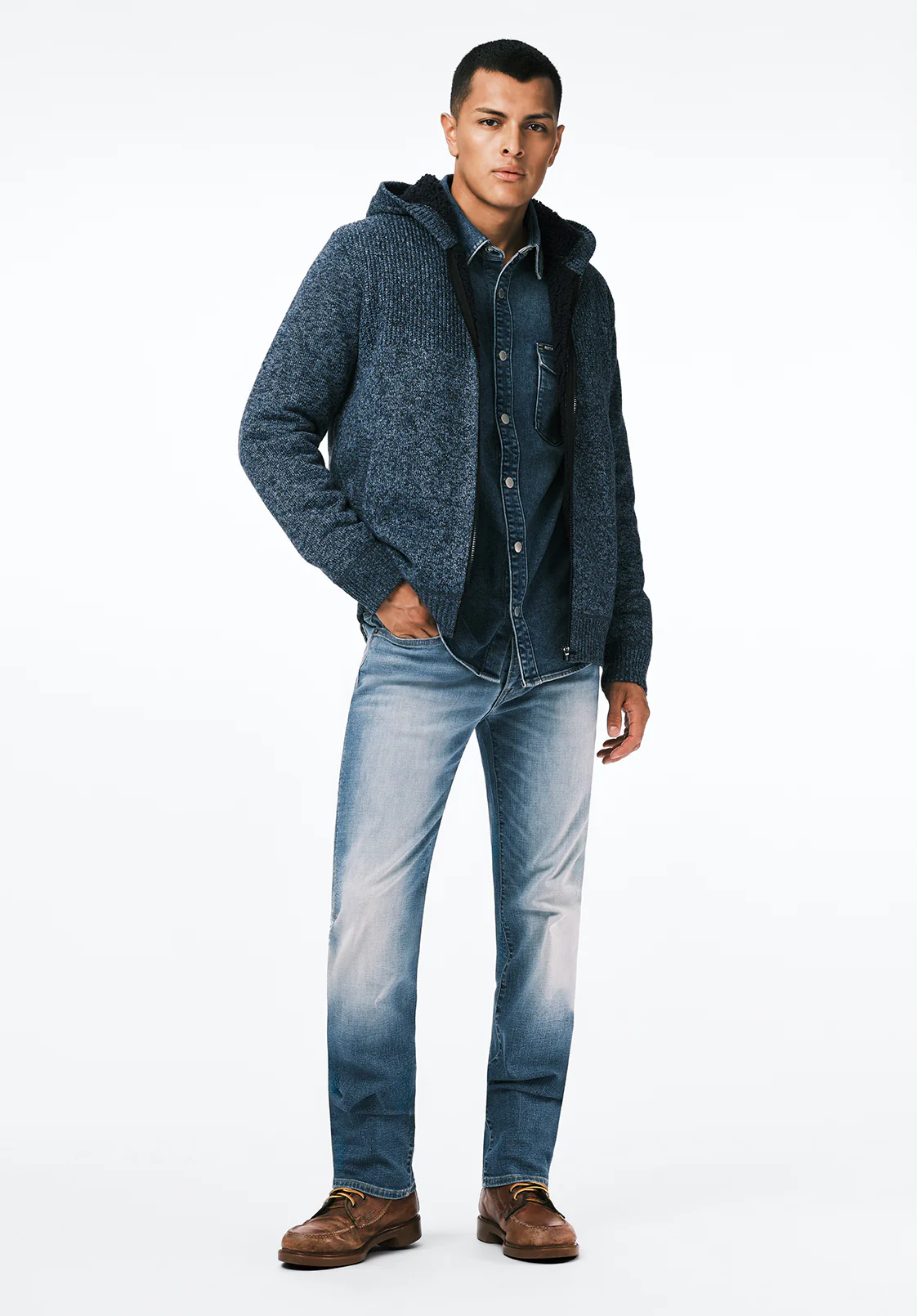 Walmick Men's Full-Zip Knit Hooded Jacket with Sherpa Lining, Mirage - BM24739 - Image 4