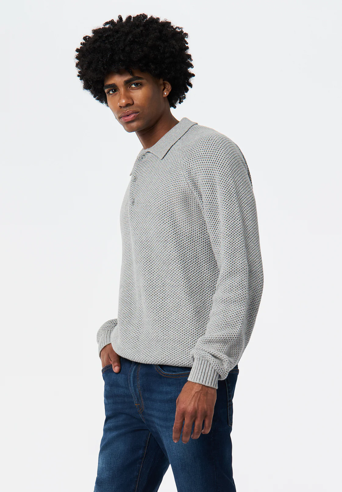 Warren Men's Long-Sleeve Relaxed Sweater Polo, Heather Grey - BM24699 - Image 2