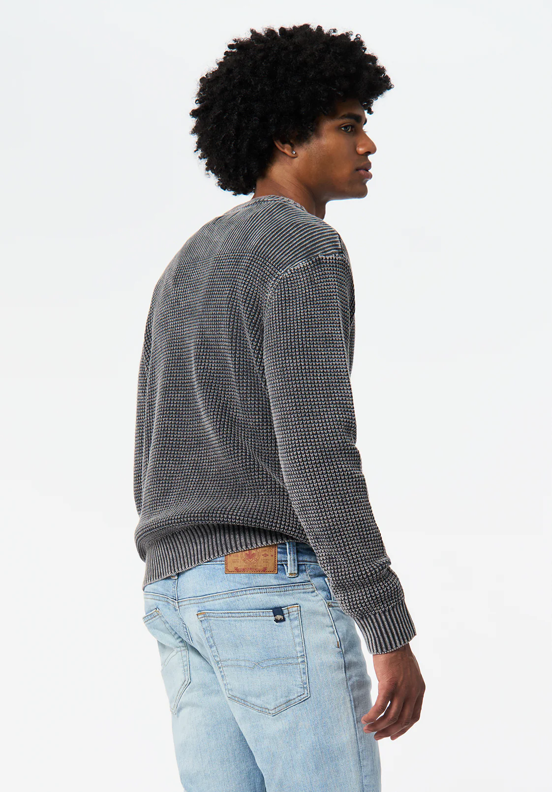 Washy Men's Textured Knit Crewneck Sweater, Black - BM24698 - Image 3
