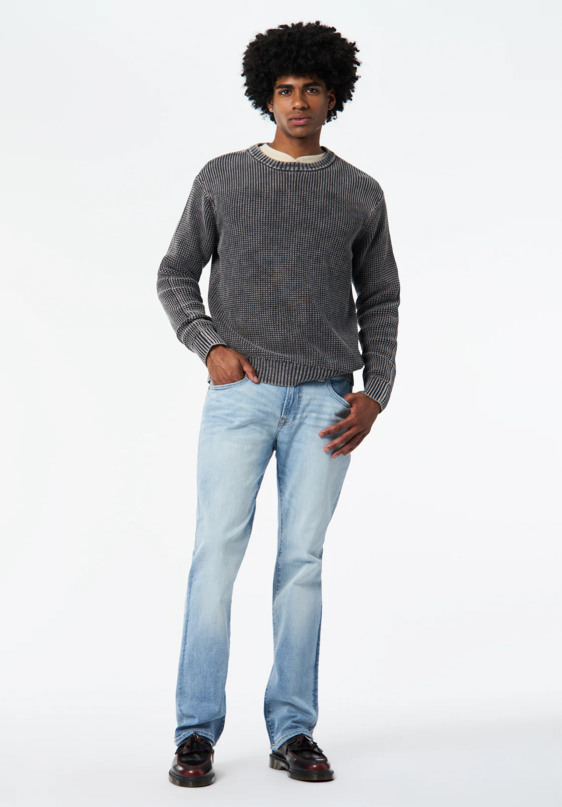Washy Men's Textured Knit Crewneck Sweater, Black - BM24698 - Image 4