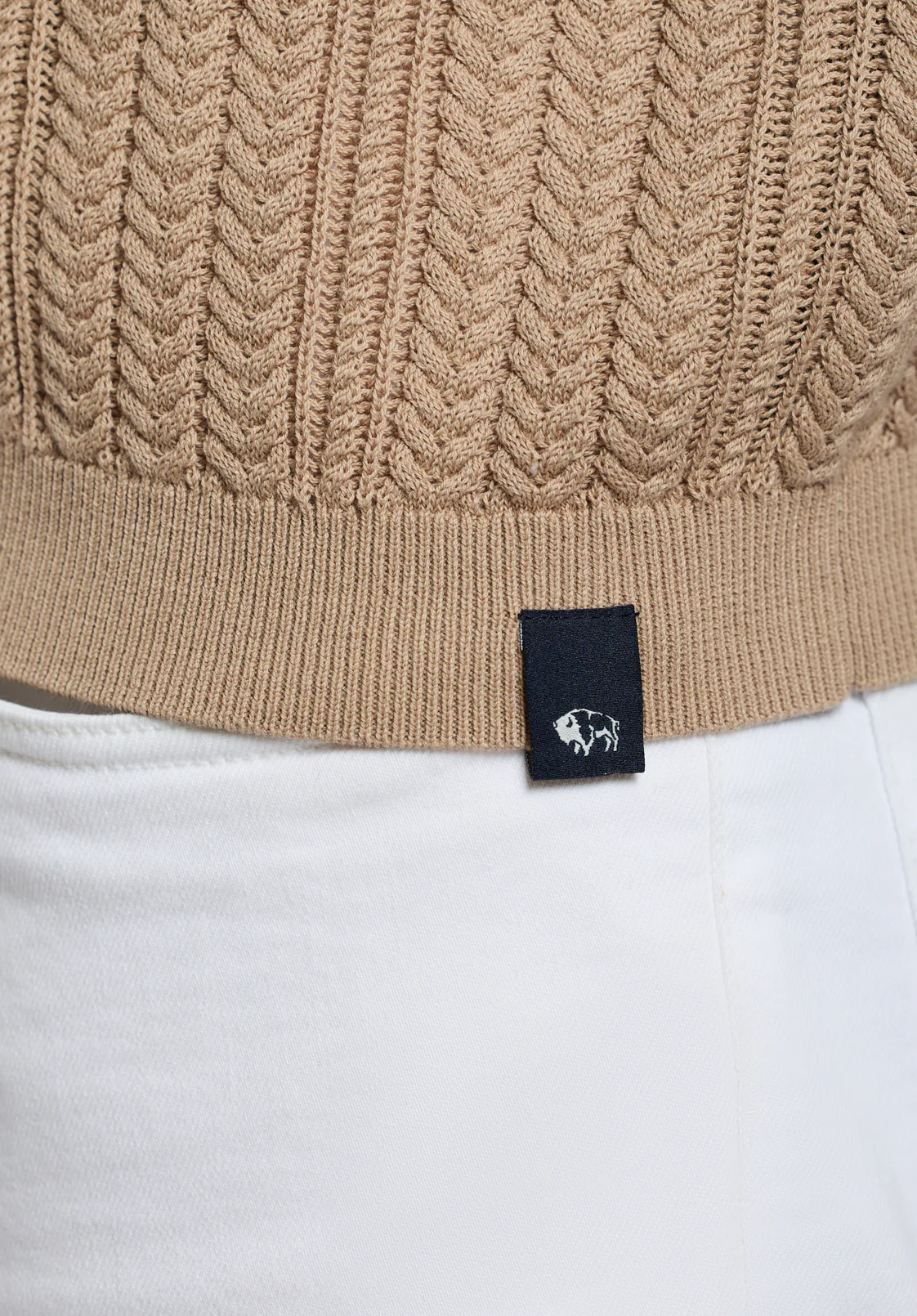Wasko Men's Cable-Knit Short-Sleeve Button-Up Polo, Tuffet Beige - BM24540 - Image 5