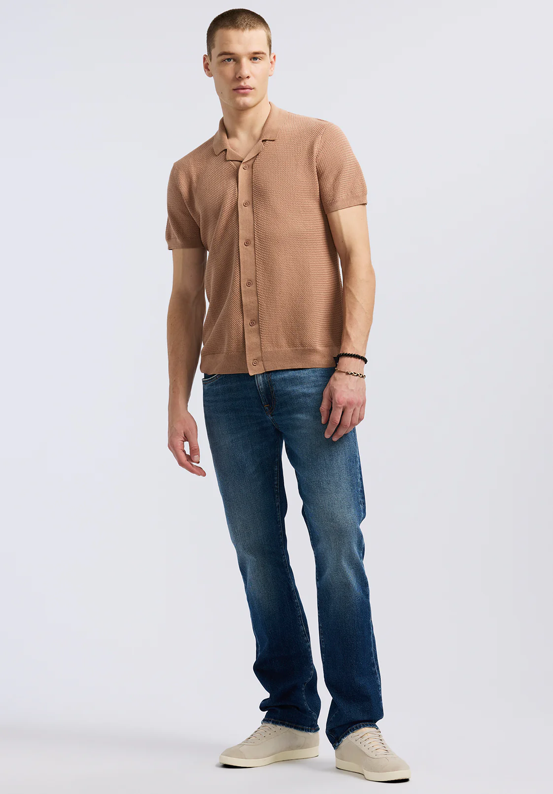 Wasko Men's Short-Sleeve Button-Up Sweater Polo, Woodsmoke - BM24621 - Image 3