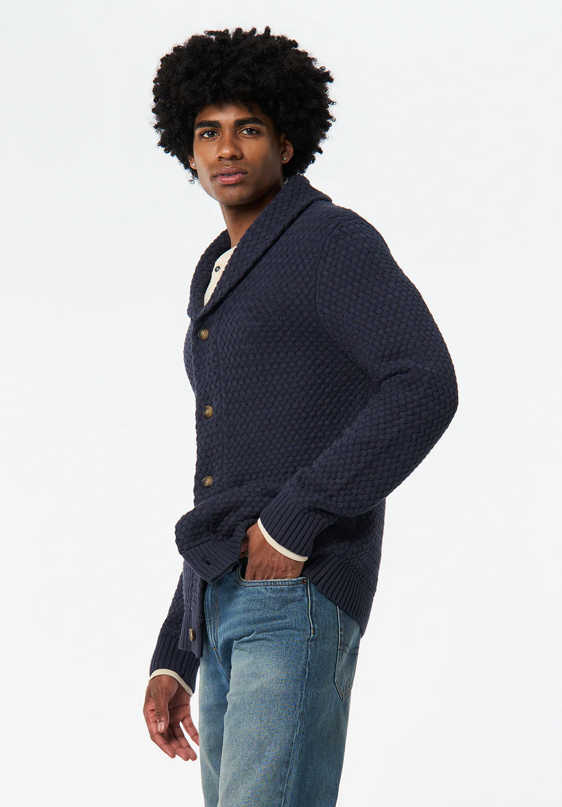 Wendell Men's Textured Shawl Collar Relaxed Cardigan, Whale - BM24697 - Image 2
