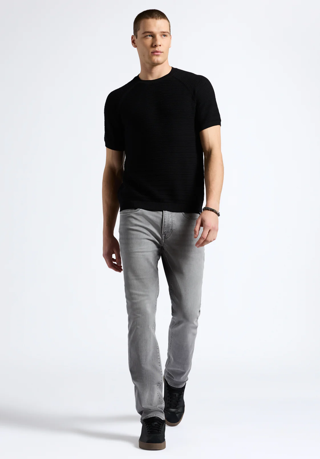 Wipped Men's Textured Knit Short-Sleeve Crewneck Sweater, Charcoal - BM24533 - Image 3