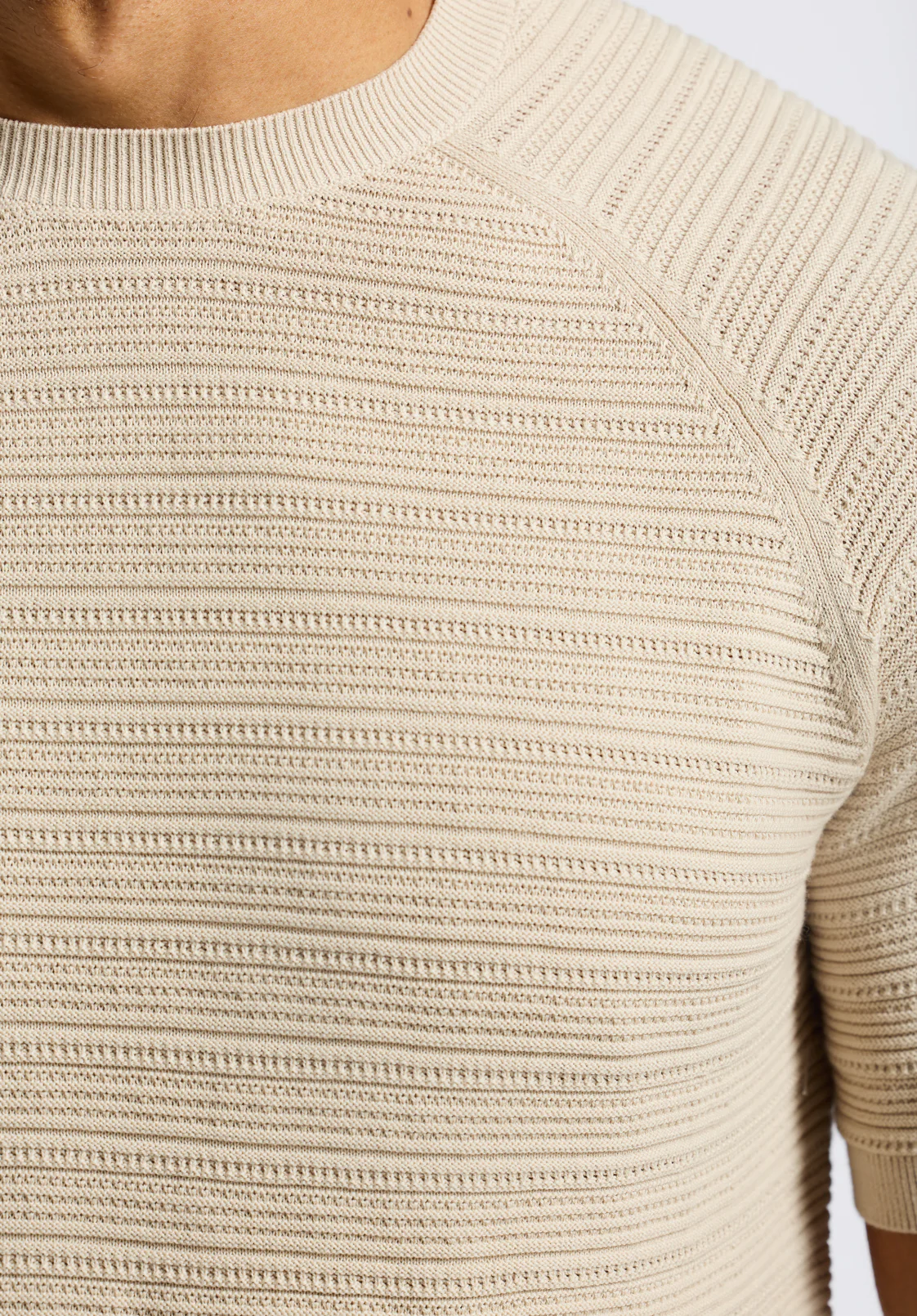 Wipped Men's Textured Knit Short-Sleeve Crewneck Sweater, Buttercream Beige - BM24533 - Image 6