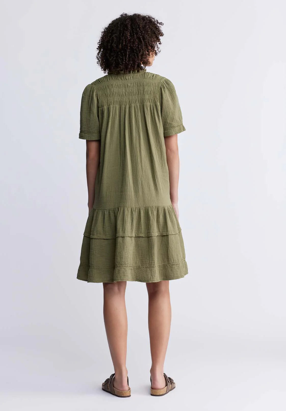 Zinnia Women's Ruffled Dress in Olive Green - WD0033P - Image 3