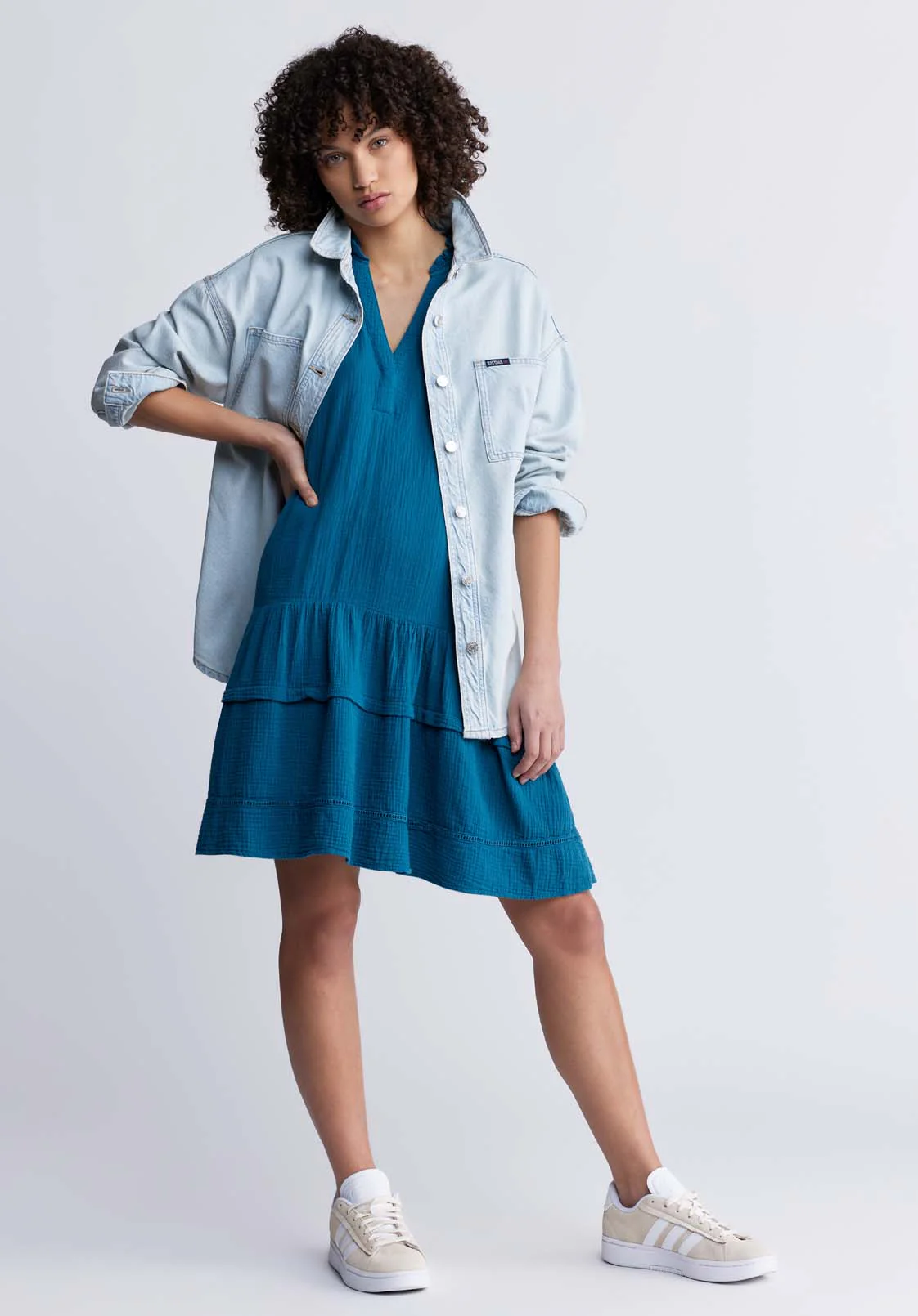 Zinnia Women's Ruffled Dress in Teal Blue - WD0033P - Image 4